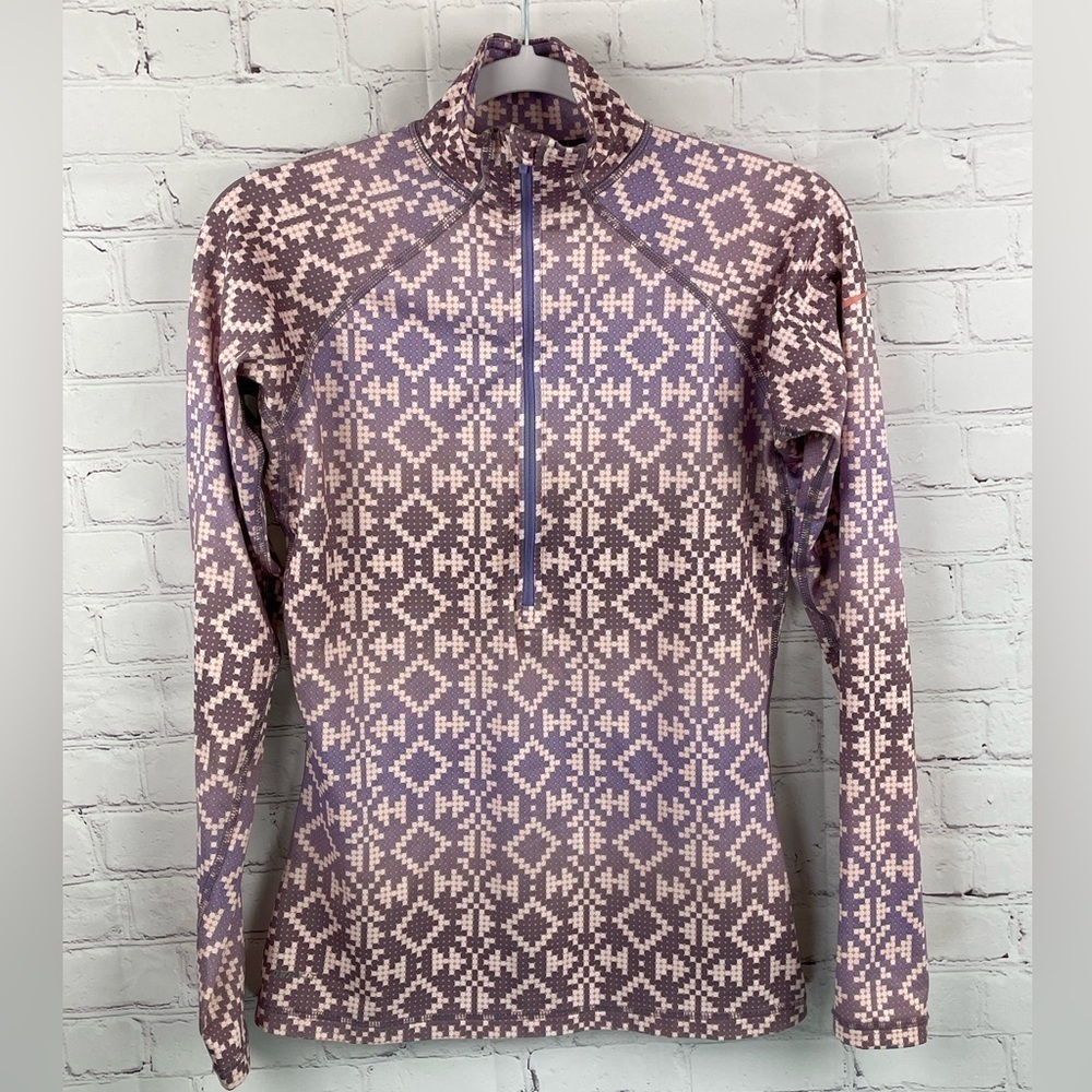 Nike Pro Womens Pullover Top Hyperwarm Pink Purple Half-Zip Training Medium